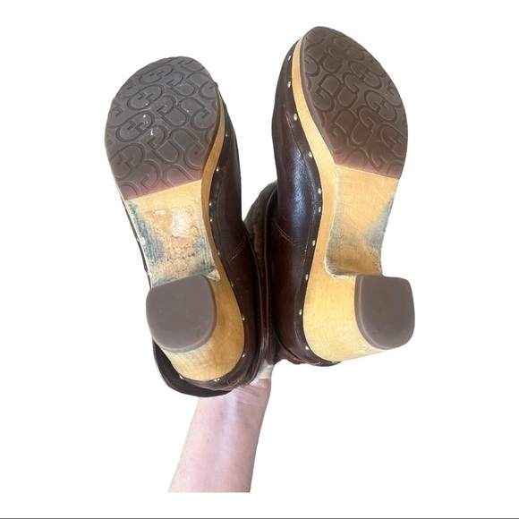 UGG lynnea brown leather Sherpa lined boots size 7 - Picture 6 of 10